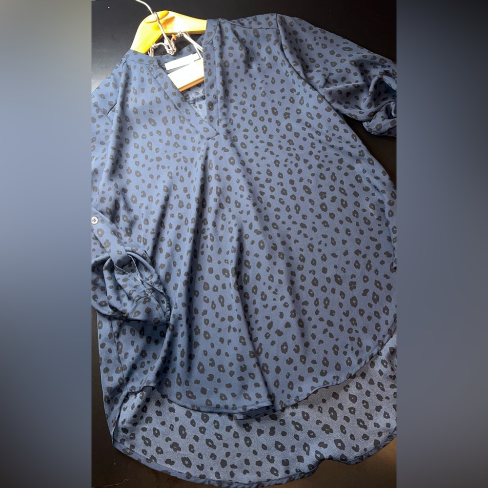 Lush Clothing Deep Grey Blue Animal Print Blouse Size Small NWOT
